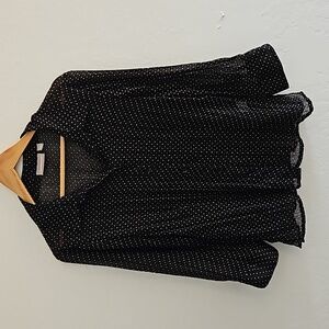 Black Polka Dot Button Down Blouse EUC